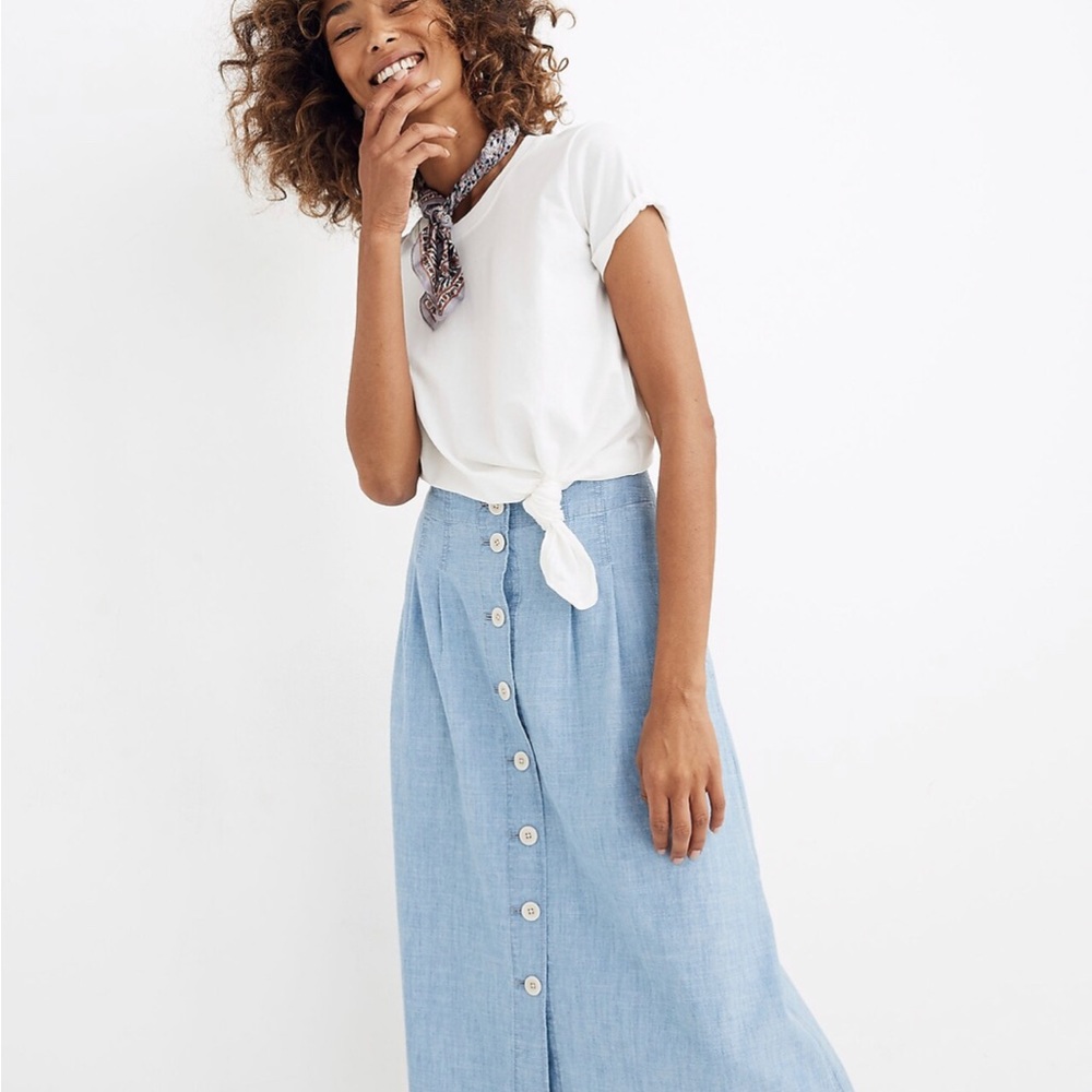 Chambray Patio Button-Front Midi Skirt Madewell size s